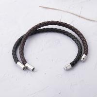 PU Leather Bracelet with Zinc Alloy silver color plated with magnetic & for man Length 8.66 Inch Sold By Lot