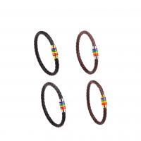 PU Leather Bracelet, with Tibetan Style, plated, with magnetic & for man & enamel, more colors for choice, Length:8.27 Inch, 5PCs/Lot, Sold By Lot