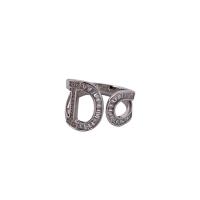 Kubisk Circonia Micro bane messing Ring, Letter D, sølvfarvet forgyldt, Micro Pave cubic zirconia & for kvinde & hule, nikkel, bly & cadmium fri, Størrelse:6-8, Solgt af PC