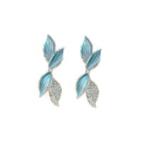 Zinc Alloy Drop Earrings Leaf gold color plated for woman & with rhinestone nickel lead & cadmium free Sold By Pair