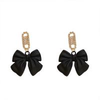 Tibetan Style Drop Earrings, Bowknot, gold color plated, for woman & with rhinestone, nickel, lead & cadmium free, 41x31mm, Sold By Pair