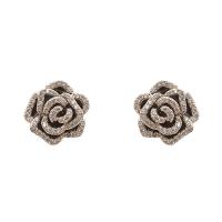 Tibetan Style Stud Earring, Flower, plated, for woman & with rhinestone, nickel, lead & cadmium free, 15mm, Sold By Pair