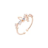 Cubic Zirconia Micro Pave Brass Ring, Flower, rose gold color plated, adjustable & micro pave cubic zirconia & for woman, nickel, lead & cadmium free, US Ring Size:6-8, Sold By PC