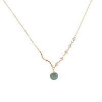 925 Sterling Silver Necklaces, with Shell Pearl & Hetian Jade, gold color plated, for woman, Length:Approx 15.74 Inch, Sold By PC