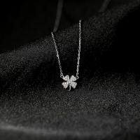 Cubic Zircon Micro Pave 925 Sterling Silver Necklace Four Leaf Clover platinum color plated micro pave cubic zirconia & for woman Length Approx 15.74 Inch Sold By PC