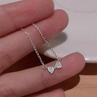 Cubic Zircon Micro Pave 925 Sterling Silver Necklace Bowknot platinum color plated micro pave cubic zirconia & for woman Length Approx 15.74 Inch Sold By PC