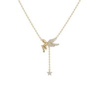 Cubic Zircon Micro Pave 925 Sterling Silver Necklace Fairy gold color plated micro pave cubic zirconia & for woman Length Approx 15.15 Inch Sold By PC