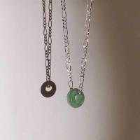 925 Sterling Silver Necklaces with Jadeite platinum color plated for woman Length Approx 17.71 Inch Sold By PC