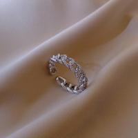 Kubieke Circonia Micro Pave Brass Ring, Messing, platinum plated, Verstelbare & micro pave zirconia & voor vrouw, Verkocht door PC