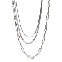 Multi Layer Necklace 925 Sterling Silver platinum color plated & for woman Sold By PC