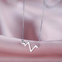 925 Sterling Silver Necklaces, Electrocardiographic, platinum color plated, for woman, Length:Approx 16.14 Inch, Sold By PC