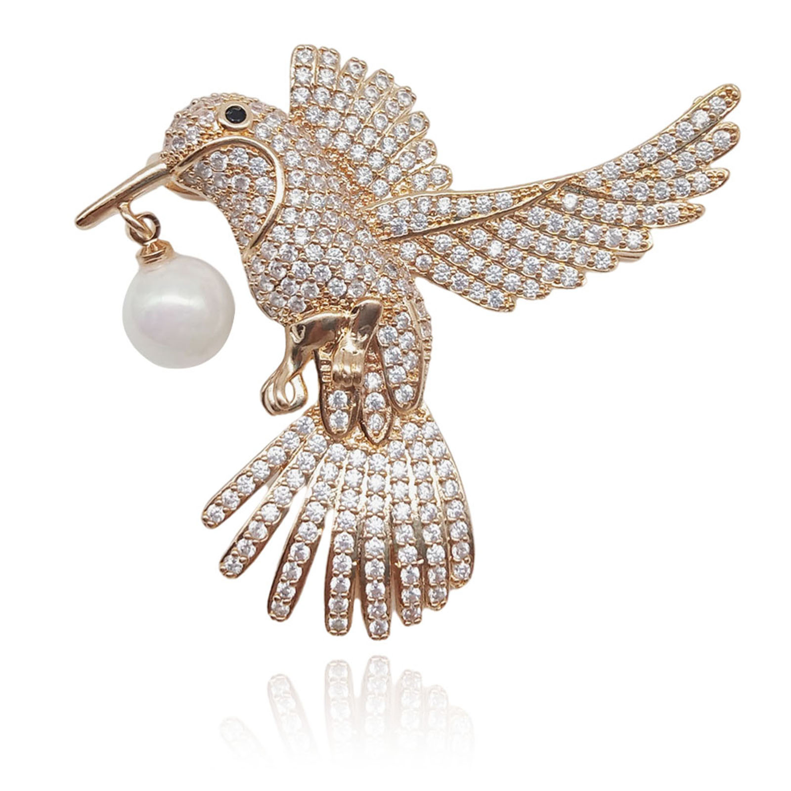 Rhinestone Brooch, Cupronickel, with pearl & Rhinestone, Bird, plated, more colors for choice, 52x42x2mm, Length:52 cm, 1Bag/Bag, Sold By Bag
