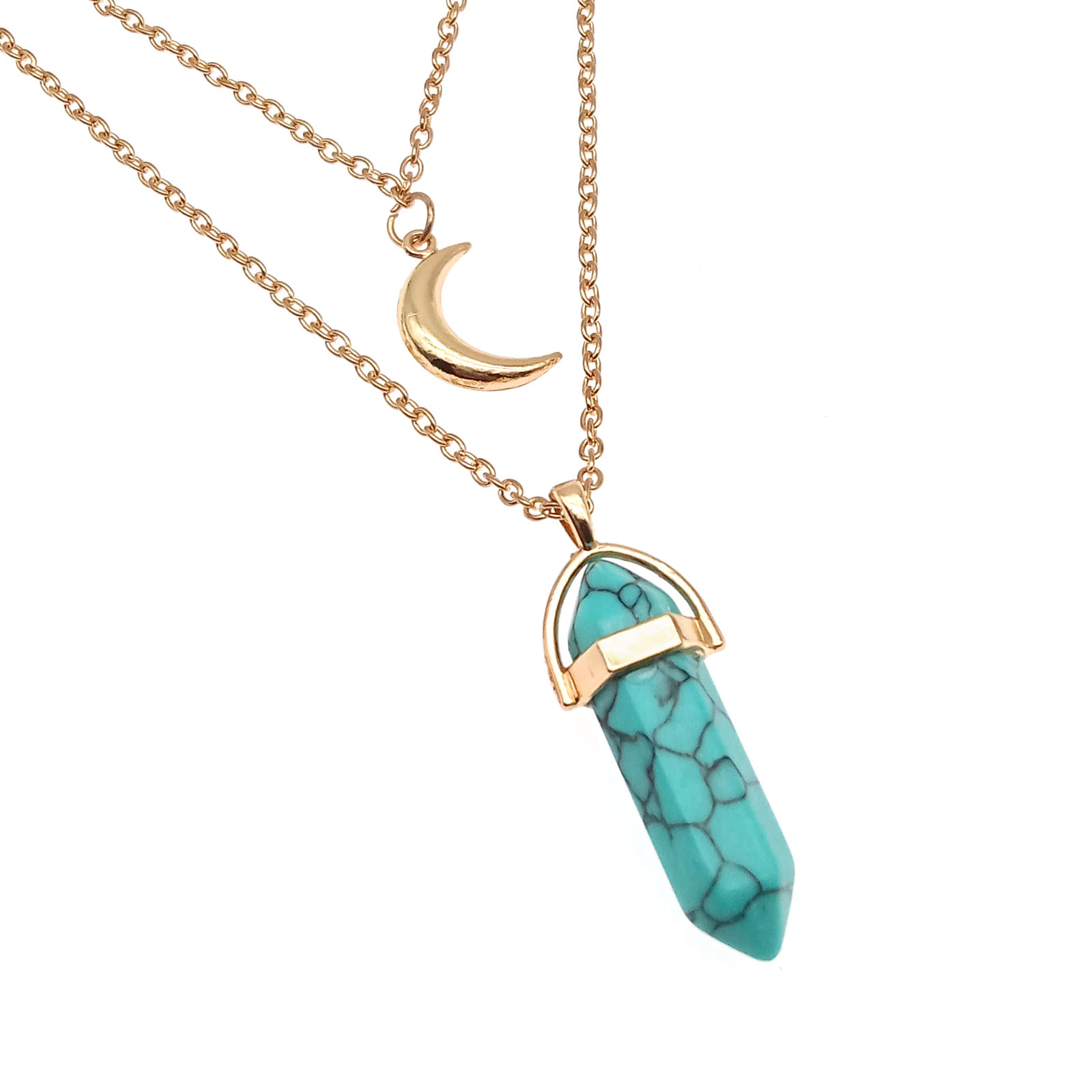 Synthetic Quartz Sweater Necklace with Synthetic Turquoise acid blue fashion jewelry Conical cm Sold By Bag