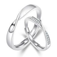 Pár ujj gyűrűk, Sárgaréz, galvanizált, Állítható & mikro egyengetni cirkónia & a nő, ezüst, Által értékesített PC