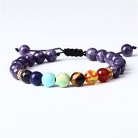 Gemstone Bracelets, Natural Stone, with Polyester Cord, Unisex, more colors for choice, 8mm, Length:Approx 19 cm, Sold By PC