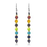 Gemstone Drop Earring, with 304 Stainless Steel, for woman, mixed colors, 83x6mm, Sold By Pair