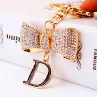 Tibetan Style Key Clasp, with Czech Rhinestone, Bowknot, high quality plated, fashion jewelry & Unisex & enamel, golden, 113x48mm, Sold By PC