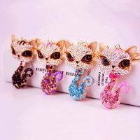 Tibetan Style Key Clasp, with Czech Rhinestone, Fox, high quality plated, fashion jewelry & Unisex & enamel, more colors for choice, 140x55mm, Sold By PC
