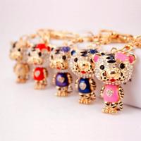 Tibetan Style Key Clasp, with Czech Rhinestone, Tiger, high quality plated, fashion jewelry & Unisex & enamel, more colors for choice, 116x34mm, Sold By PC