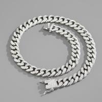aleación de zinc Collar de cadena, longitud diferente para la opción & unisexo & con diamantes de imitación, plateado, libre de níquel, plomo & cadmio, Vendido por UD