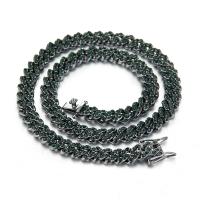 Tibetan Style Chain Necklace, gun black plated, different length for choice & Unisex & with rhinestone, green, nickel, lead & cadmium free, Sold By PC