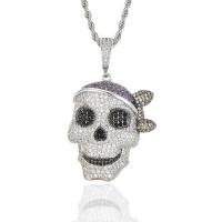 Cubic Zircon Micro Pave Brass Necklace, Skull, plated, Unisex & micro pave cubic zirconia, more colors for choice, nickel, lead & cadmium free, 35x59mm, Length:Approx 24 Inch, Sold By PC