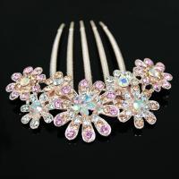 Decorative Hair Combs Zinc Alloy Flower gold color plated for woman & with rhinestone nickel lead & cadmium free Sold By PC