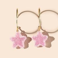 Resin Earring with Brass Star gold color plated for woman Sold By Pair