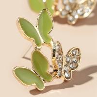 Tibetan Style Stud Earring, Butterfly, gold color plated, for woman & enamel & with rhinestone, more colors for choice, 30x30mm, Sold By Pair