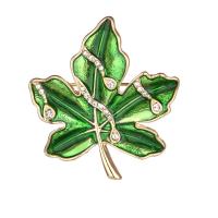 Zinc Alloy Brooches Maple Leaf gold color plated for woman & with rhinestone green nickel lead & cadmium free Sold By PC