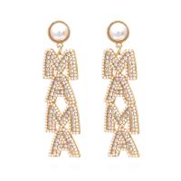 Zinc Alloy Drop Earrings with Plastic Pearl Alphabet Letter gold color plated for woman & with rhinestone nickel lead & cadmium free Sold By Pair