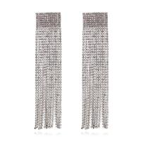Fashion Fringe Earrings, Tibetan Style, Tassel, plated, for woman & with rhinestone, more colors for choice, 25x115mm, Sold By Pair