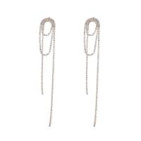Fashion Fringe Earrings Rhinestone with Zinc Alloy Tassel platinum color plated for woman & with rhinestone Sold By Pair