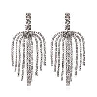 Fashion Fringe Earrings Zinc Alloy with Rhinestone Tassel plated for woman & with rhinestone Sold By Pair