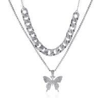 Multi Layer Necklace Zinc Alloy Butterfly plated Double Layer & for woman & with rhinestone nickel lead & cadmium free Length Approx 15.3 Inch Approx 18.5 Inch Sold By PC