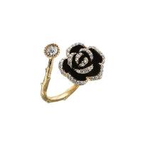 Zinc Alloy Cuff Finger Ring Flower KC gold color plated adjustable & for woman & with rhinestone nickel lead & cadmium free US Ring Sold By PC