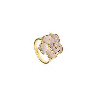Zinc Alloy Cuff fingerring, Flower, KC guldfarve belagt, justerbar & for kvinde & emalje, nikkel, bly & cadmium fri, Størrelse:6-8, Solgt af PC