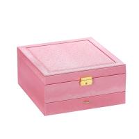 Multifunctional Jewelry Box PU Leather with Flocking Fabric Rectangle Double Layer & portable & with mirror Sold By PC