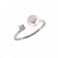 925 de prata esterlina Cuff Ring Finger, with Shell Pearl, cromado de cor platina, Ajustável & para mulher & com strass, vendido por PC