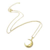 Cubic Zircon Micro Pave Brass Necklace 304 Stainless Steel Chain with Brass Moon Vacuum Ion Plating micro pave cubic zirconia & for woman golden Length Approx 20 Inch Sold By PC