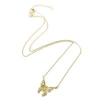 Cubic Zircon Micro Pave Brass Necklace 304 Stainless Steel Chain with Brass Butterfly Vacuum Ion Plating micro pave cubic zirconia & for woman golden Length Approx 20 Inch Sold By PC