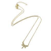 Cubic Zircon Micro Pave Brass Necklace 304 Stainless Steel Chain with Brass Dragonfly Vacuum Ion Plating micro pave cubic zirconia & for woman golden Length Approx 20.5 Inch Sold By PC