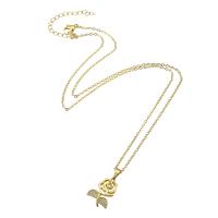 Cubic Zircon Micro Pave Brass Necklace, 304 Stainless Steel Chain, with Brass, Rose, Vacuum Ion Plating, micro pave cubic zirconia & for woman, golden, 13x18x3mm, Length:Approx 20 Inch, Sold By PC