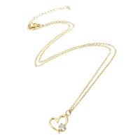 Cubic Zircon Micro Pave Brass Necklace, 304 Stainless Steel Chain, with Brass, Heart, Vacuum Ion Plating, micro pave cubic zirconia & for woman & hollow, golden, 13x16x3mm, Length:Approx 20 Inch, Sold By PC