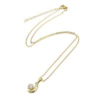 Cubic Zircon Micro Pave Brass Necklace, 304 Stainless Steel Chain, with Brass, Moon and Star, Vacuum Ion Plating, micro pave cubic zirconia & for woman, golden, 10.50x16x4mm, Length:Approx 20 Inch, Sold By PC