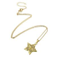 Cubic Zircon Micro Pave Brass Necklace, 304 Stainless Steel Chain, with Brass, Star, Vacuum Ion Plating, micro pave cubic zirconia & for woman, golden, 23x25x4mm, Length:Approx 20 Inch, Sold By PC