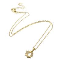 Cubic Zircon Micro Pave Brass Necklace 304 Stainless Steel with Brass Vacuum Ion Plating micro pave cubic zirconia & for woman & hollow golden Length Approx 20 Inch Sold By PC