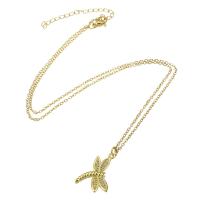 Cubic Zircon Micro Pave Brass Necklace 304 Stainless Steel with Brass Dragonfly Vacuum Ion Plating micro pave cubic zirconia & for woman golden Length Approx 20 Inch Sold By PC