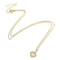 Cubic Zircon Micro Pave Brass Necklace, 304 Stainless Steel Chain, with Brass, Heart, Vacuum Ion Plating, micro pave cubic zirconia & for woman, golden, 10x12x3mm, Length:Approx 20 Inch, Sold By PC