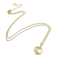 Cubic Zircon Micro Pave Brass Necklace, 304 Stainless Steel Chain, with Brass, Vacuum Ion Plating, micro pave cubic zirconia & for woman & hollow, golden, 14x16x2mm, Length:Approx 20 Inch, Sold By PC